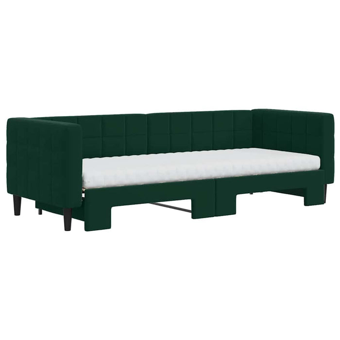 Pat de zi cu extensie și saltele verde închis 80x200 cm catifea WALTI