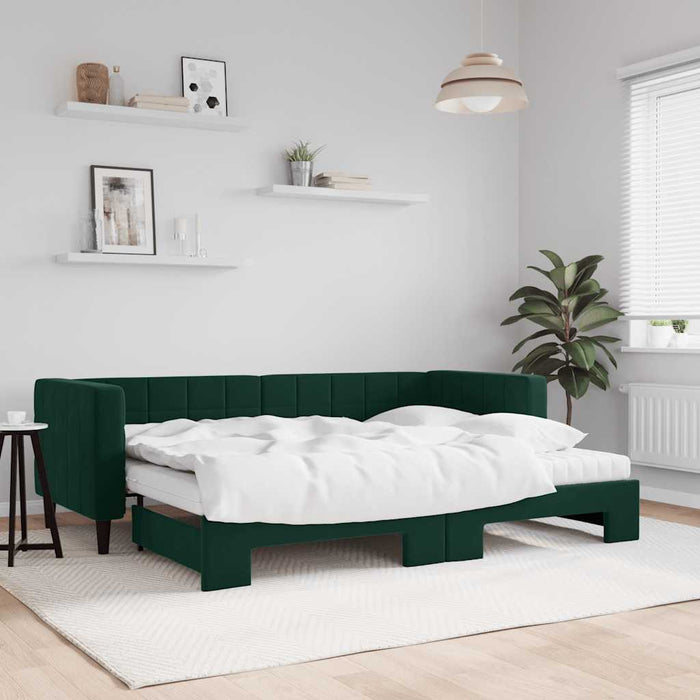Pat de zi cu extensie și saltele verde închis 80x200 cm catifea WALTI