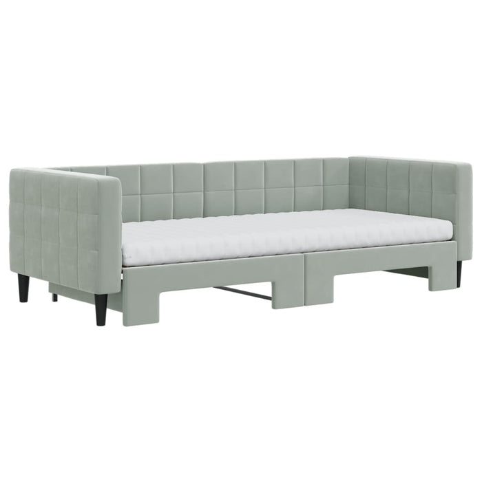 Pat de zi cu extensie și saltele, gri deschis 90x200 cm catifea WALTI