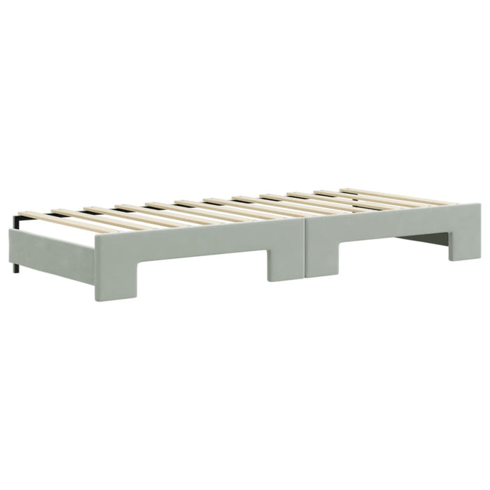 Pat de zi cu extensie și saltele, gri deschis 90x200 cm catifea WALTI