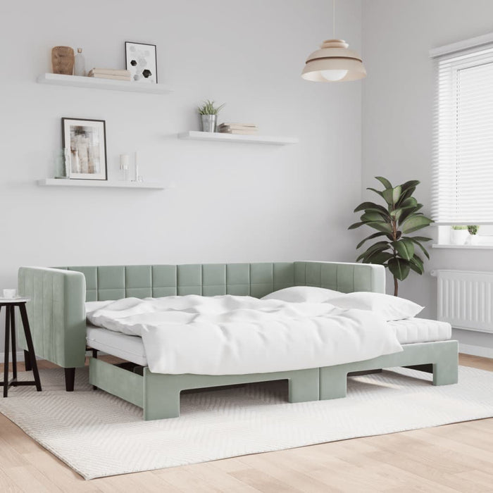 Pat de zi cu extensie și saltele, gri deschis 90x200 cm catifea WALTI