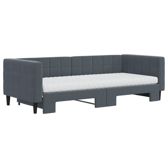 Pat de zi cu extensie și saltele, gri închis 90x200 cm catifea - WALTI WALTI