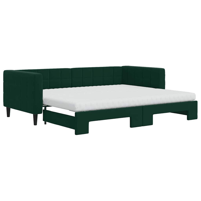 Pat de zi cu extensie și saltele verde închis 90x200 cm catifea - WALTI WALTI