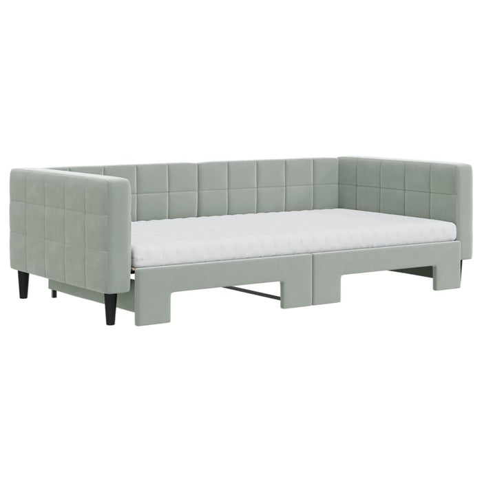 Pat de zi cu extensie și saltele gri deschis 100x200 cm catifea - WALTI WALTI