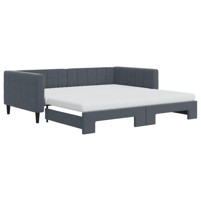 Pat de zi cu extensie și saltele, gri închis 100x200 cm catifea - WALTI WALTI