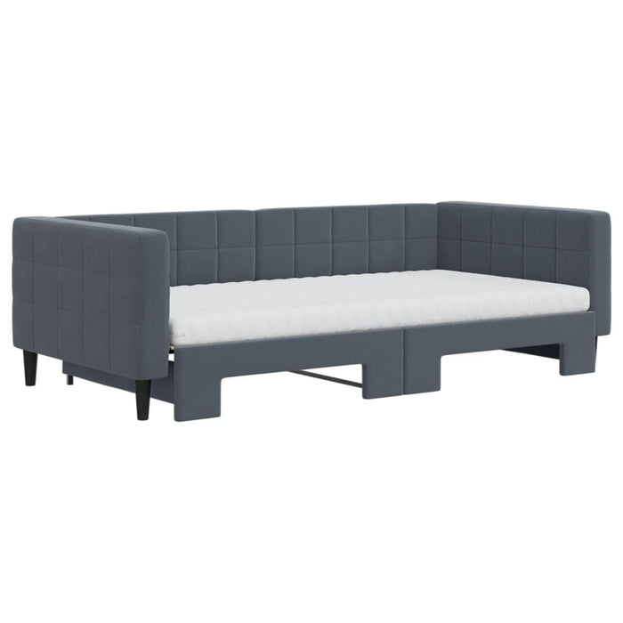 Pat de zi cu extensie și saltele, gri închis 100x200 cm catifea - WALTI WALTI