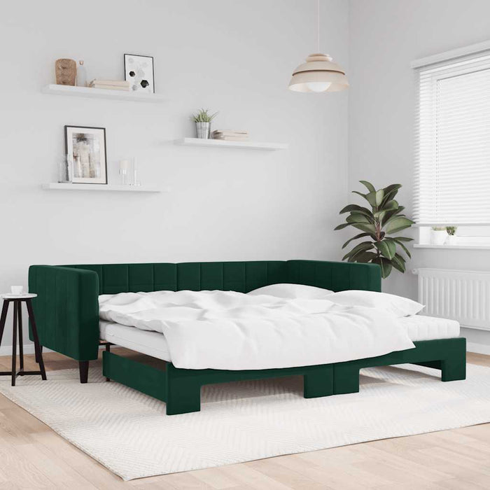Pat de zi cu extensie și saltele verde închis 100x200cm catifea - WALTI WALTI
