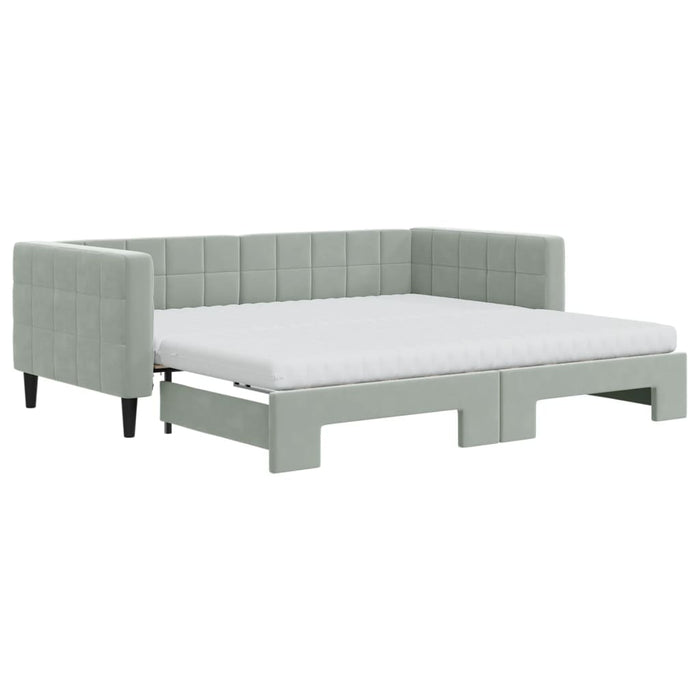 Pat de zi cu extensie și saltele, gri deschis 90x190 cm catifea WALTI