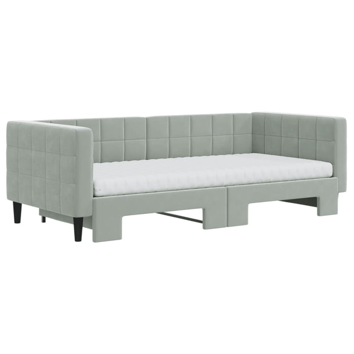 Pat de zi cu extensie și saltele, gri deschis 90x190 cm catifea WALTI