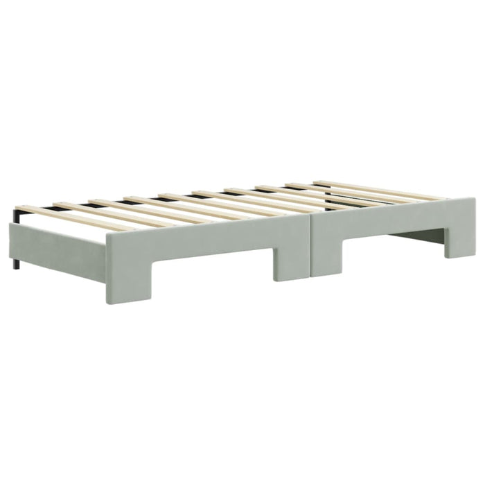 Pat de zi cu extensie și saltele, gri deschis 90x190 cm catifea WALTI
