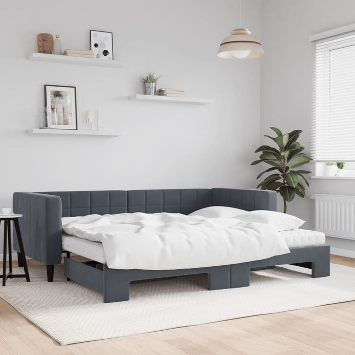 Pat de zi cu extensie și saltele, gri închis, 90x190 cm catifea - WALTI WALTI