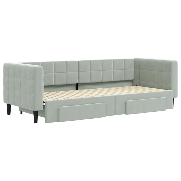 Pat de zi cu extensie și sertare, gri deschis 80x200 cm catifea WALTI