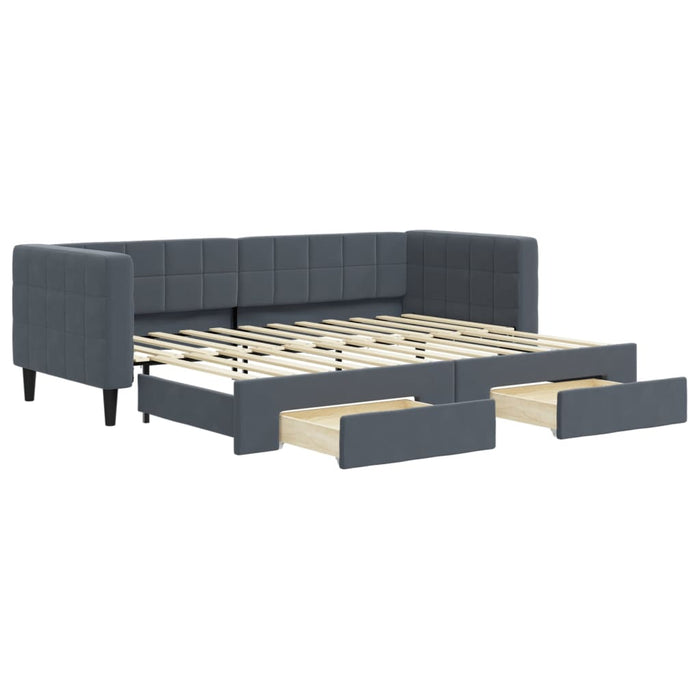 Pat de zi cu extensie și sertare gri închis 80x200 cm catifea - WALTI WALTI