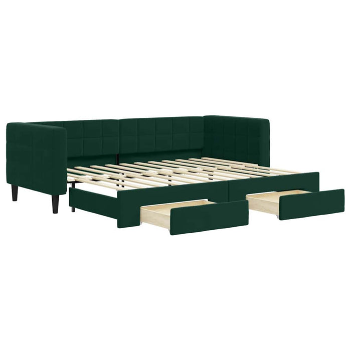 Pat de zi cu extensie și sertare verde închis 80x200 cm catifea WALTI