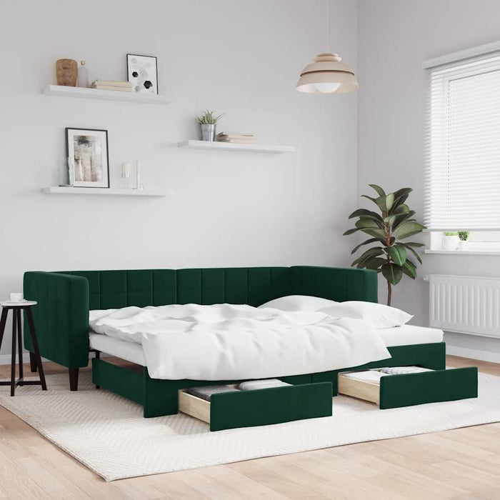 Pat de zi cu extensie și sertare verde închis 80x200 cm catifea WALTI