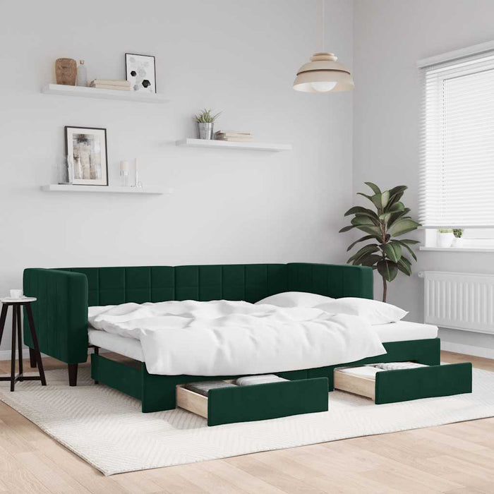 Pat de zi cu extensie și sertare verde închis 90x200 cm catifea - WALTI WALTI