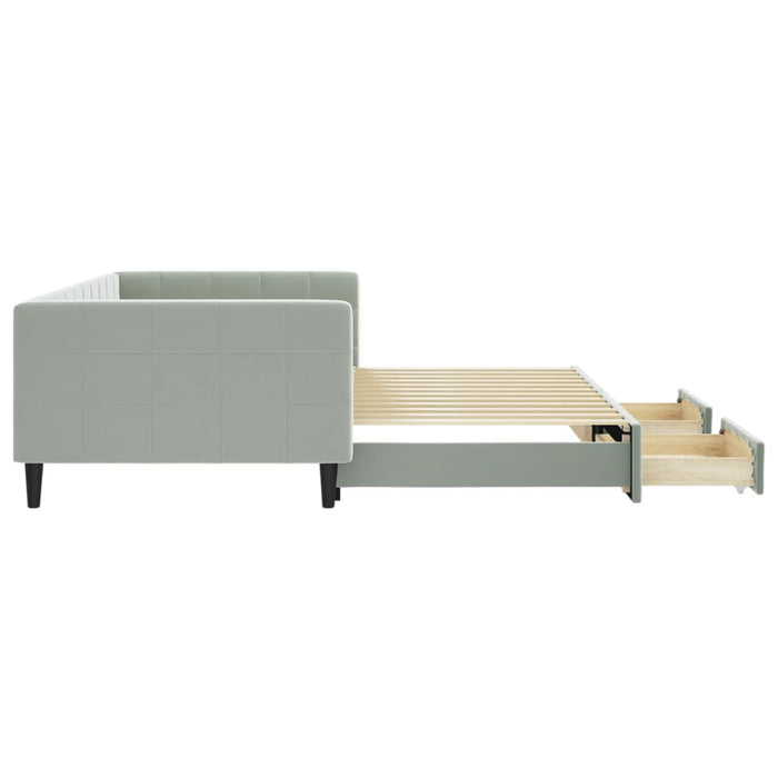 Pat de zi cu extensie și sertare gri deschis 100x200 cm catifea - WALTI WALTI