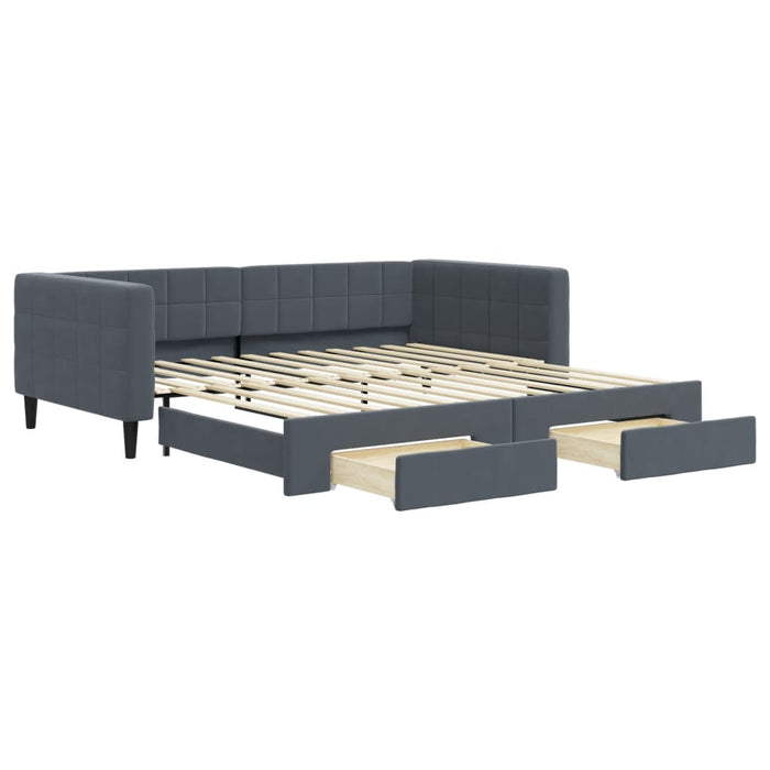 Pat de zi cu extensie și sertare gri închis 100x200cm catifea - WALTI WALTI