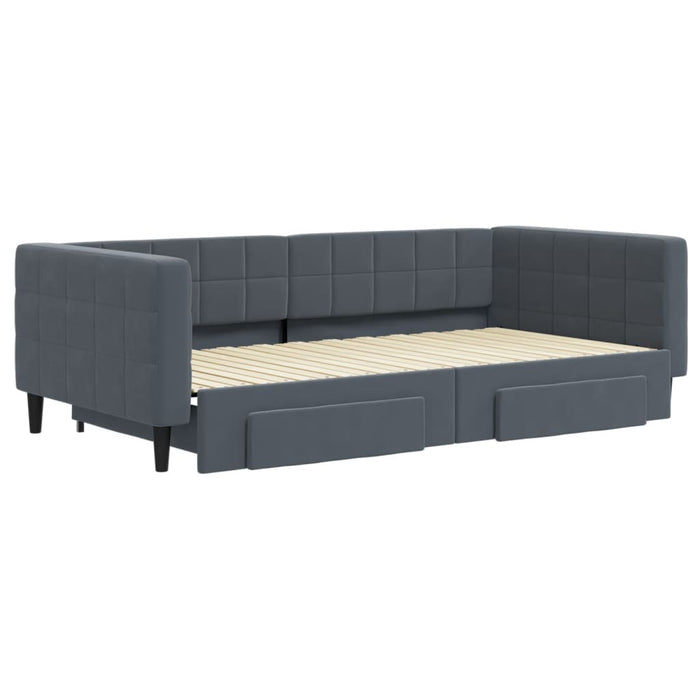 Pat de zi cu extensie și sertare gri închis 100x200cm catifea - WALTI WALTI