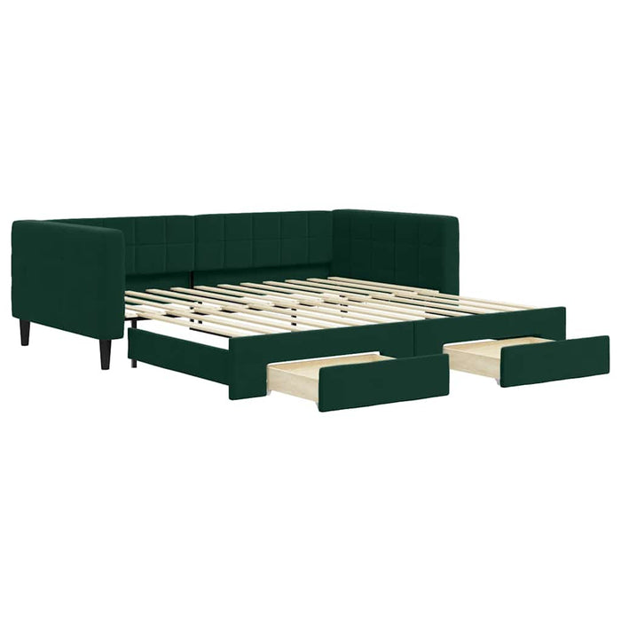 Pat de zi cu extensie și sertare verde închis 100x200cm catifea - WALTI WALTI