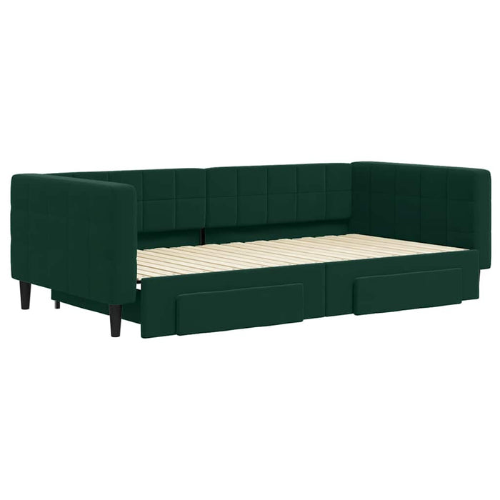 Pat de zi cu extensie și sertare verde închis 100x200cm catifea - WALTI WALTI
