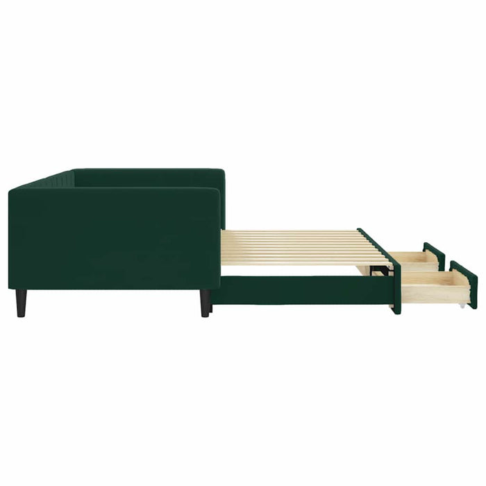 Pat de zi cu extensie și sertare verde închis 100x200cm catifea - WALTI WALTI