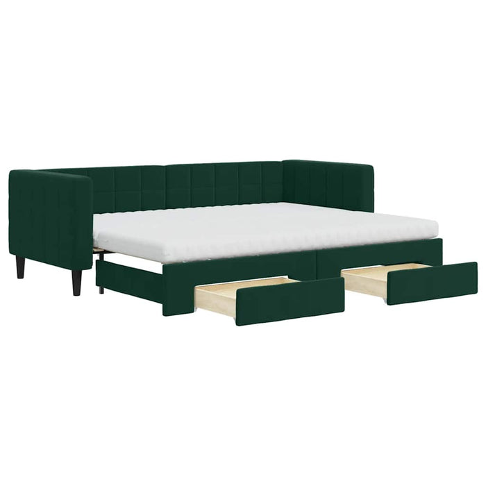 Pat de zi cu extensie și sertare verde închis 80x200 cm catifea WALTI