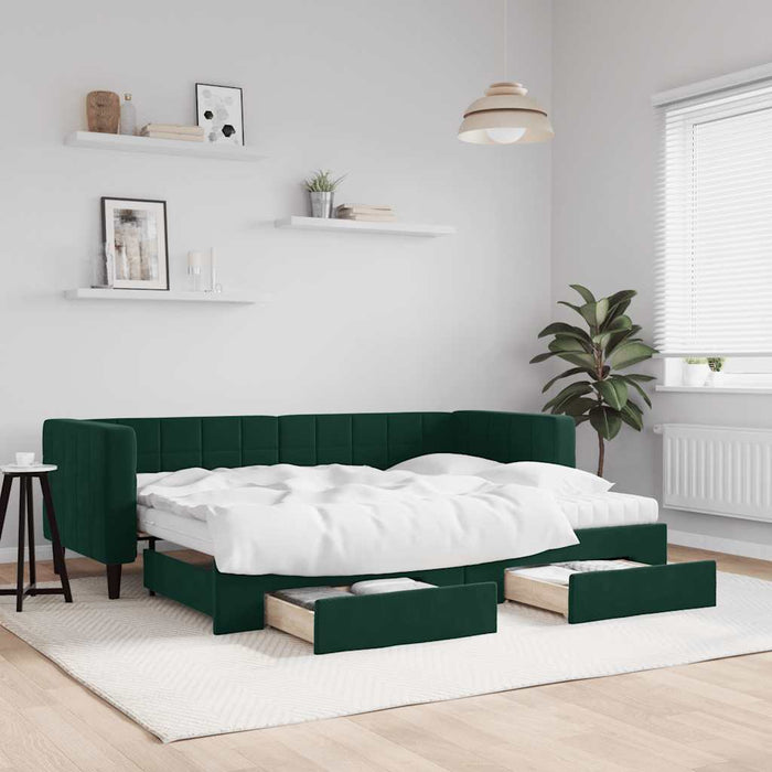 Pat de zi cu extensie și sertare verde închis 80x200 cm catifea WALTI