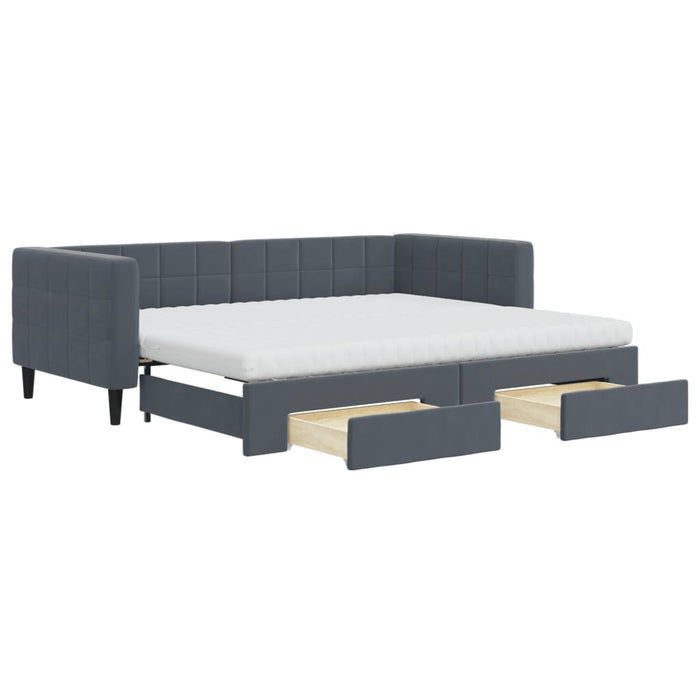 Pat de zi cu extensie și sertare gri închis 90x200 cm catifea - WALTI WALTI