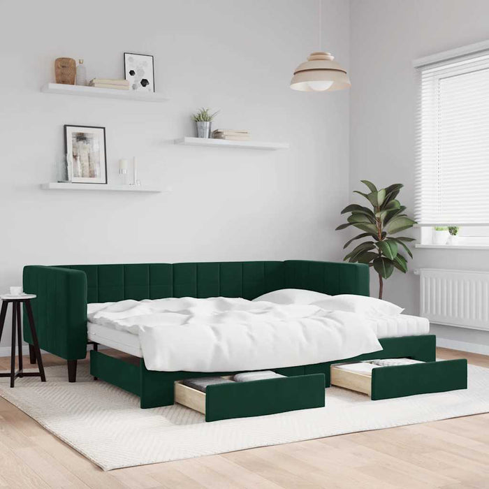 Pat de zi cu extensie și sertare verde închis 90x200 cm catifea - WALTI WALTI
