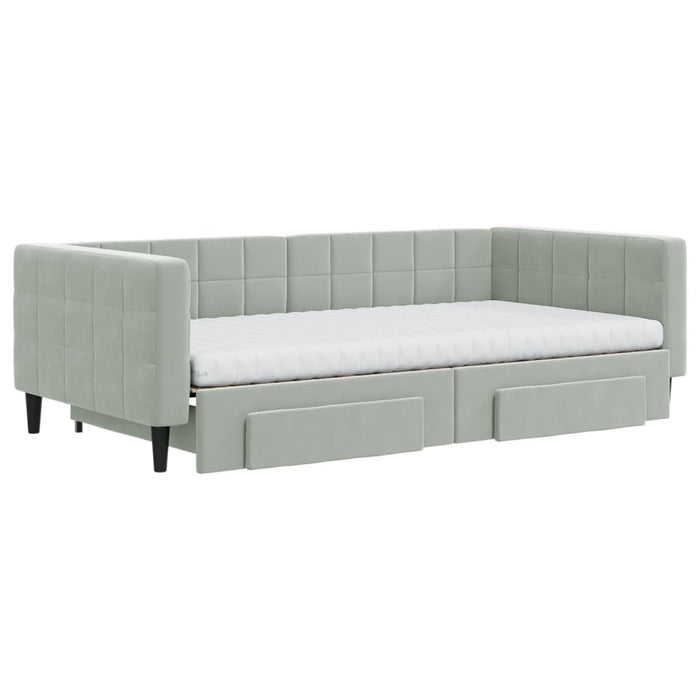 Pat de zi cu extensie și sertare gri deschis 100x200 cm catifea - WALTI WALTI