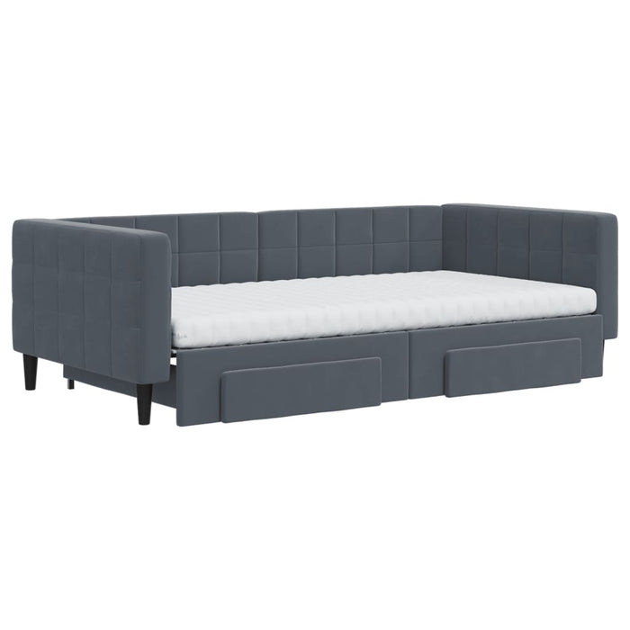 Pat de zi cu extensie și sertare gri închis 100x200cm catifea - WALTI WALTI