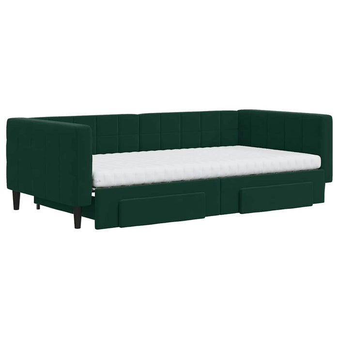 Pat de zi cu extensie și sertare verde închis 100x200cm catifea - WALTI WALTI