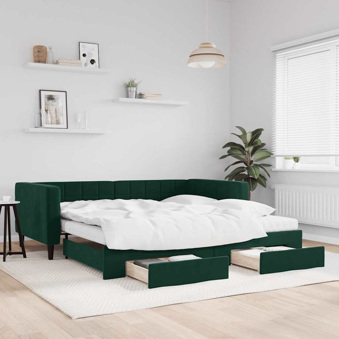 Pat de zi cu extensie și sertare verde închis 100x200cm catifea - WALTI WALTI