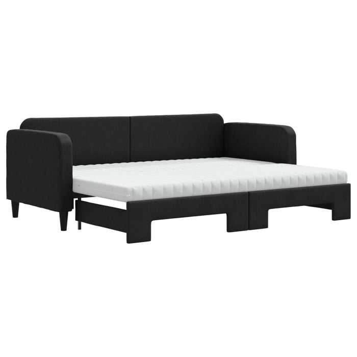 Pat de zi cu extensie și saltele, negru, 80x200 cm, textil - WALTI WALTI