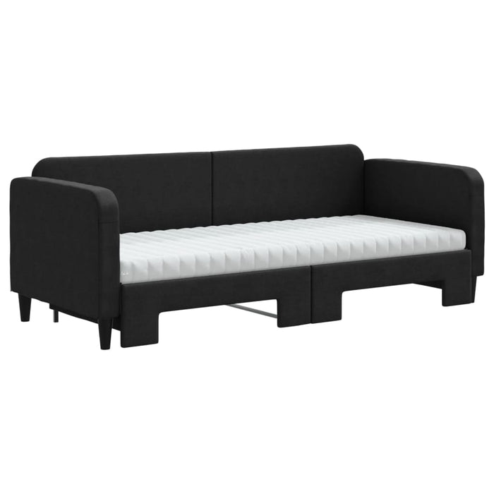 Pat de zi cu extensie și saltele, negru, 80x200 cm, textil - WALTI WALTI