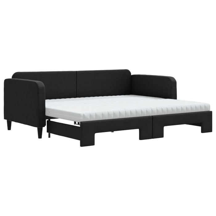 Pat de zi cu extensie și saltele, negru, 90x200 cm, textil - WALTI WALTI