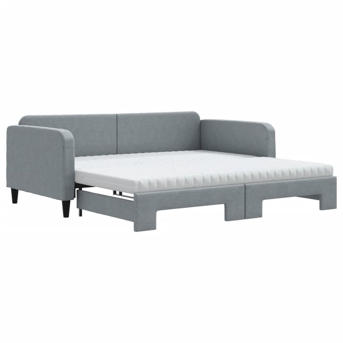 Pat de zi cu extensie și saltele, gri deschis 100x200 cm textil - WALTI WALTI