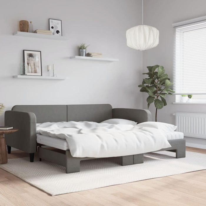 Pat de zi cu extensie și saltele, gri închis, 100x200 cm textil - WALTI WALTI