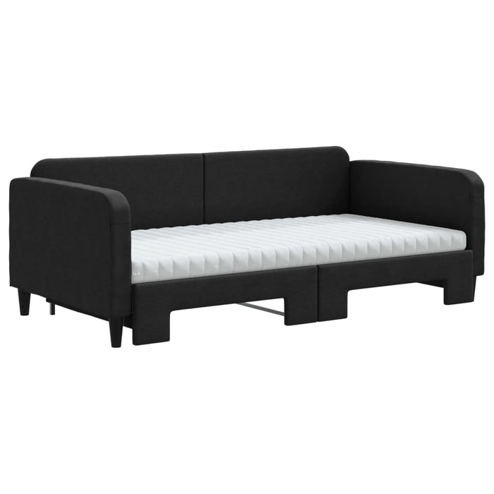 Pat de zi cu extensie și saltele, negru, 100x200 cm, textil - WALTI WALTI