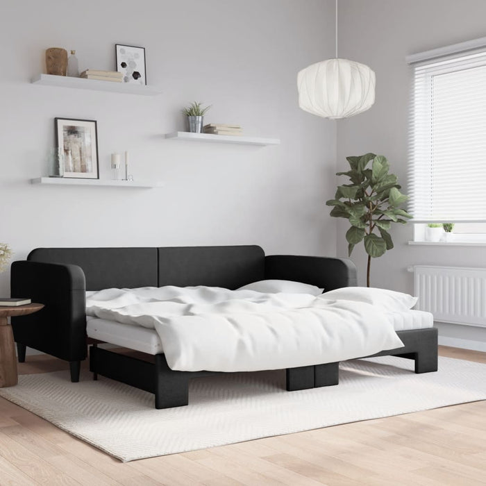 Pat de zi cu extensie și saltele, negru, 100x200 cm, textil - WALTI WALTI