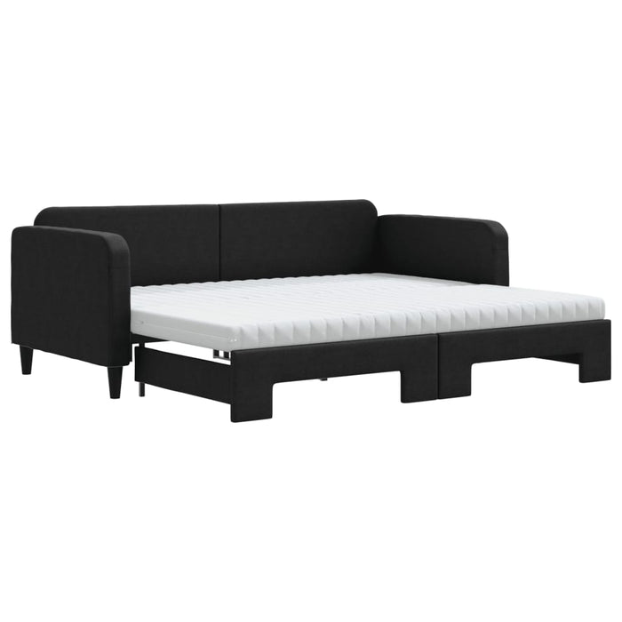 Pat de zi cu extensie și saltele, negru, 90x190 cm, textil - WALTI WALTI