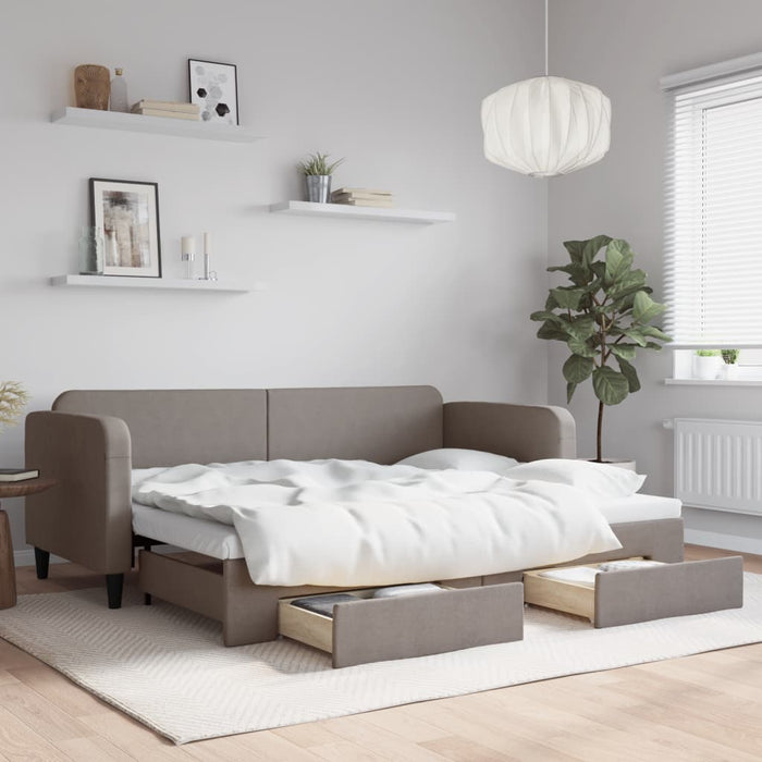 Pat de zi cu extensie și sertare, gri taupe, 80x200 cm, textil - WALTI WALTI