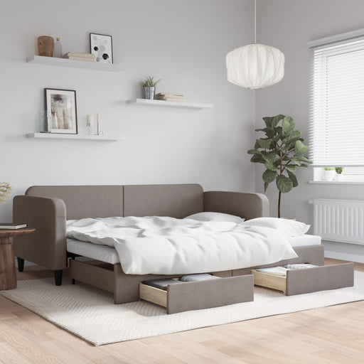Pat de zi cu extensie și sertare, gri taupe, 90x200 cm, textil - WALTI WALTI