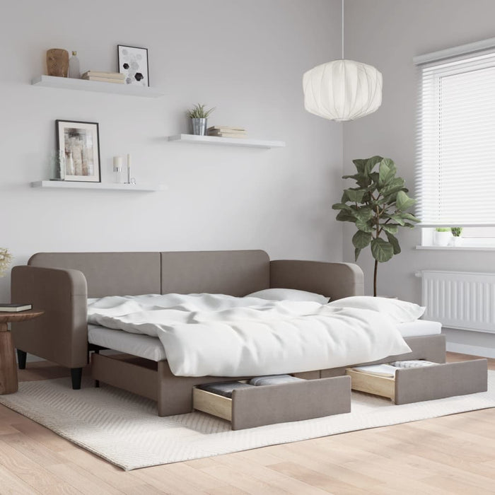 Pat de zi cu extensie și sertare, gri taupe, 100x200 cm, textil - WALTI WALTI