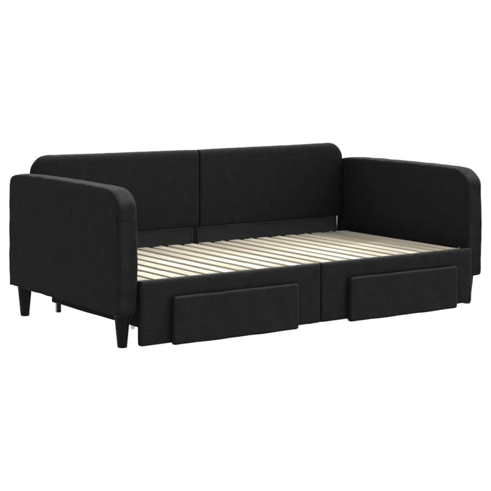 Pat de zi cu extensie și sertare, negru, 90x190cm, textil - WALTI WALTI