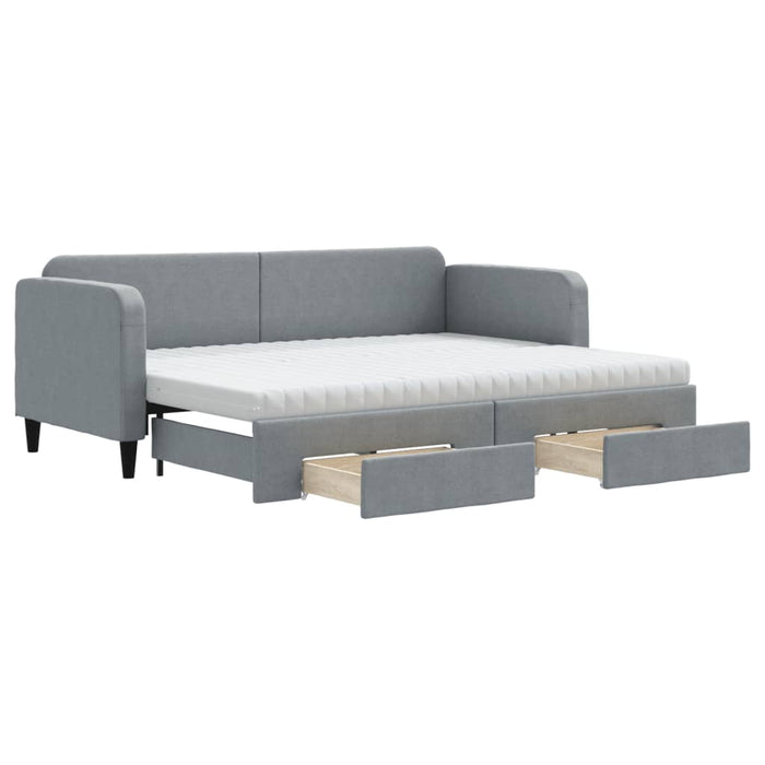 Pat de zi cu extensie și sertare, gri deschis, 80x200 cm textil - WALTI WALTI