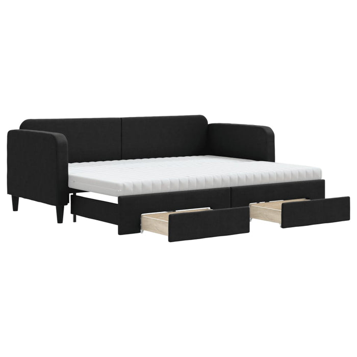 Pat de zi cu extensie și sertare, negru, 80x200 cm, textil - WALTI WALTI