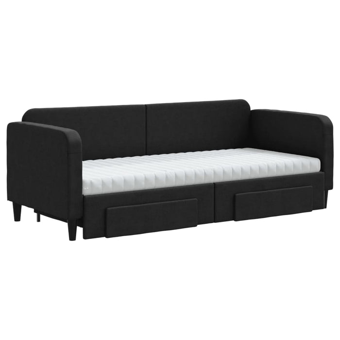 Pat de zi cu extensie și sertare, negru, 80x200 cm, textil - WALTI WALTI