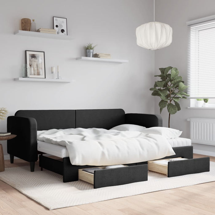 Pat de zi cu extensie și sertare, negru, 80x200 cm, textil - WALTI WALTI